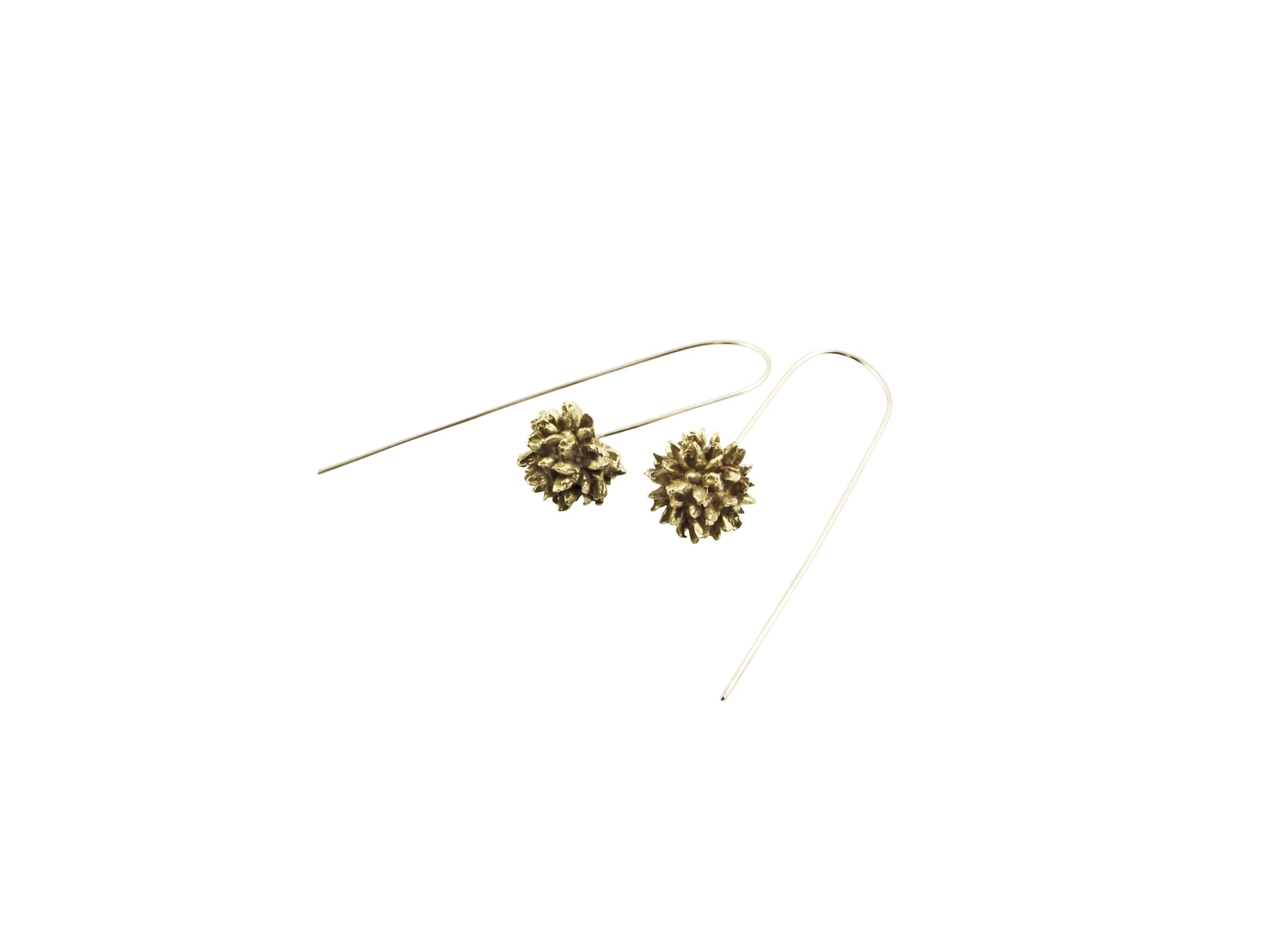 Brass button grass earrings
