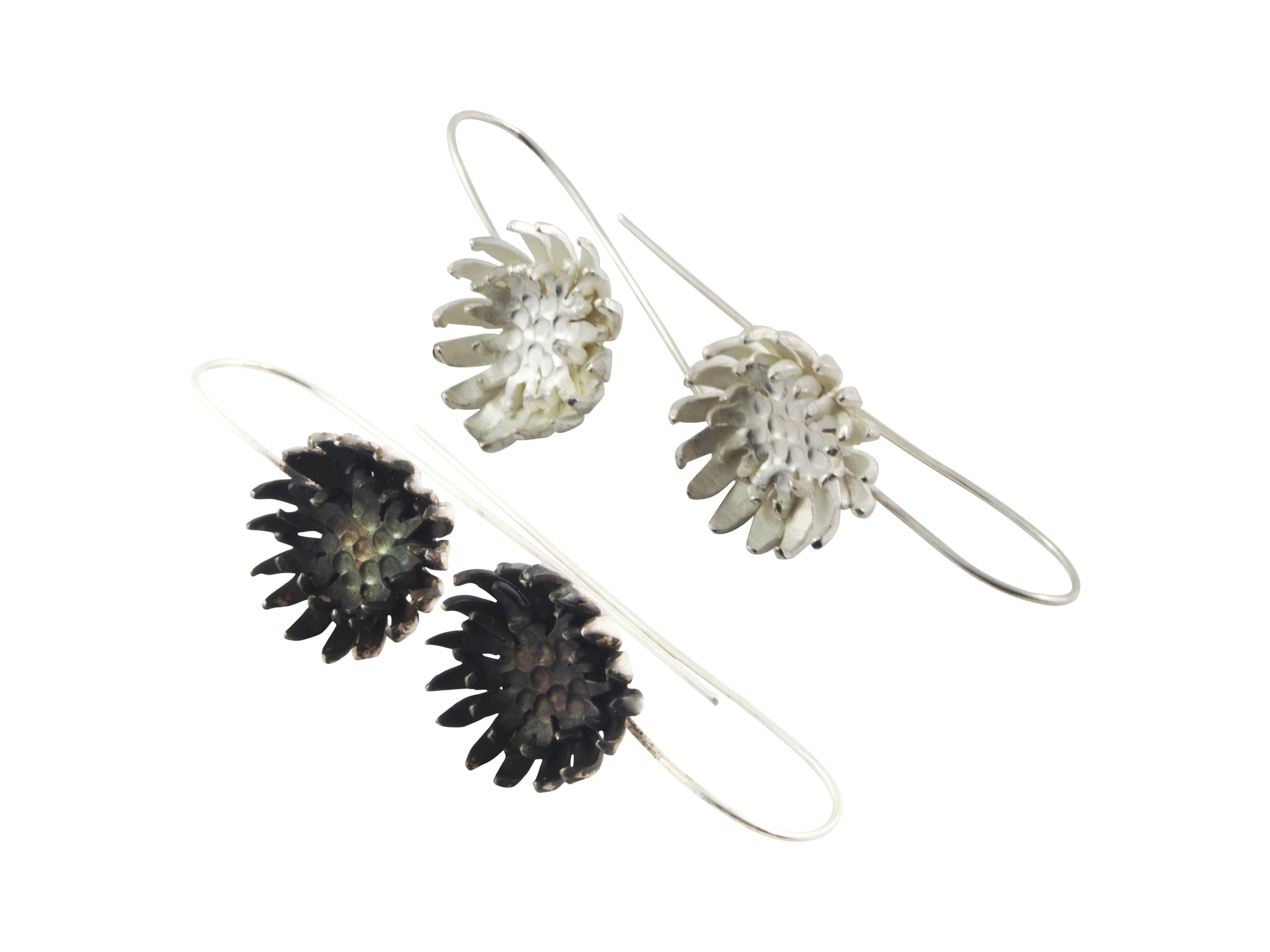 Silver chrysanthemum earrings