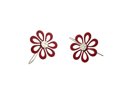 red flower power earrings by janine combes 